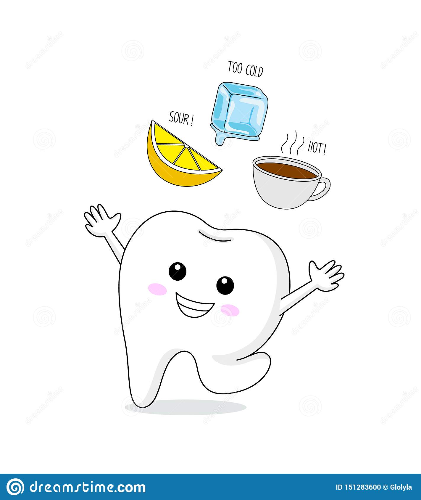 Healthy Tooth To Cold, Sour and Hot. Stock Vector