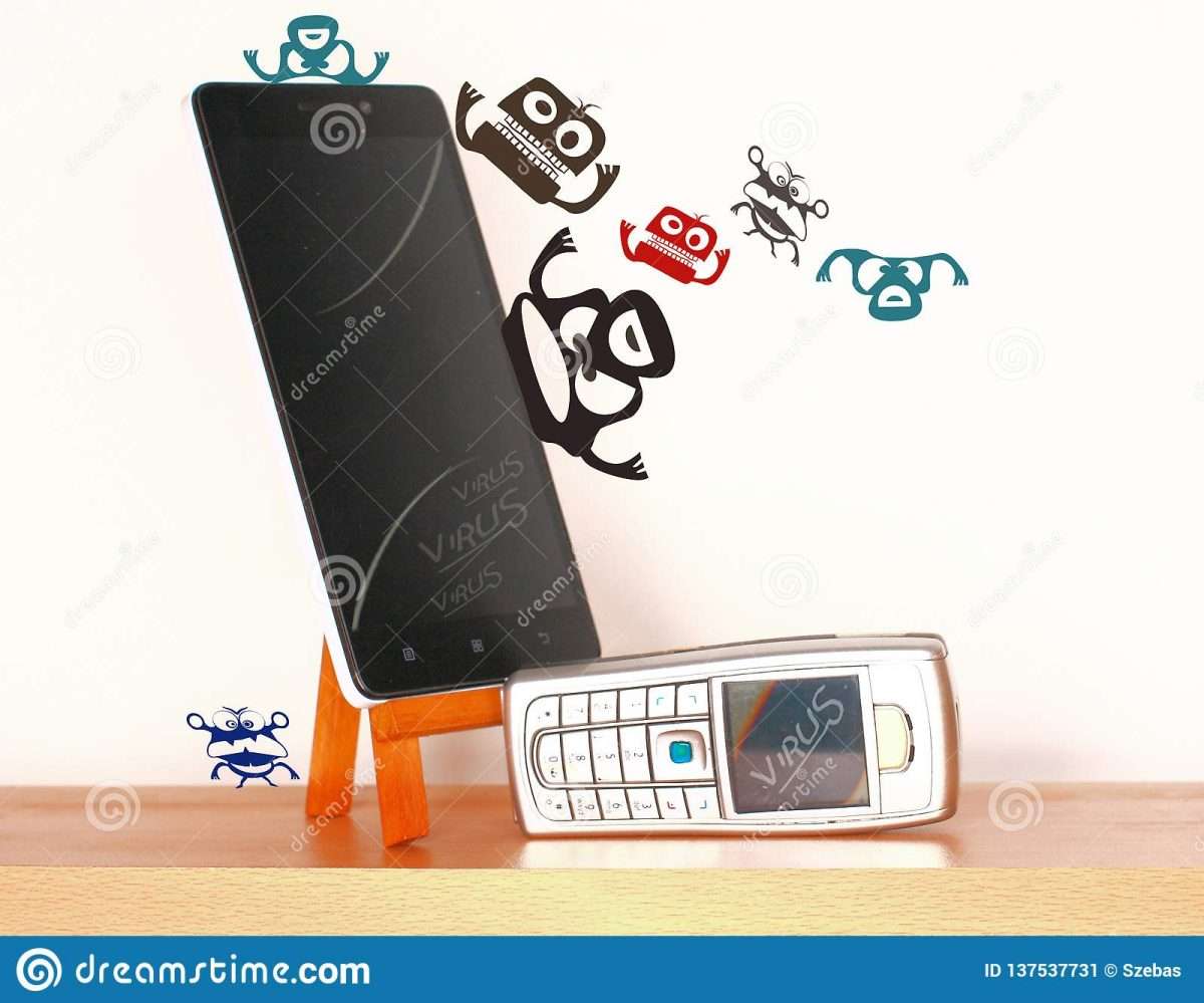Infected Mobile Phones With Malware Virus Stock Image