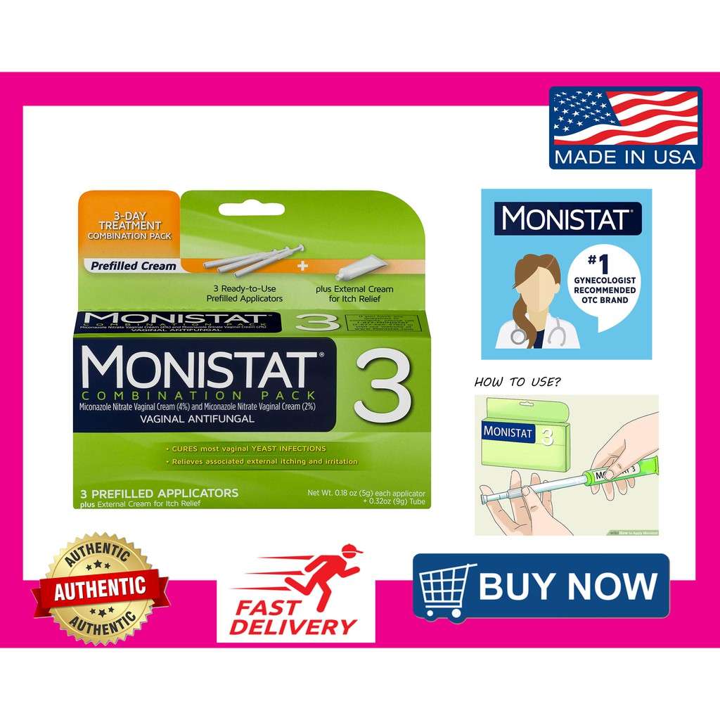 Monistat 3 Cure and Itch Relief for Vaginal Yeast Infection, 3 Vaginal ...