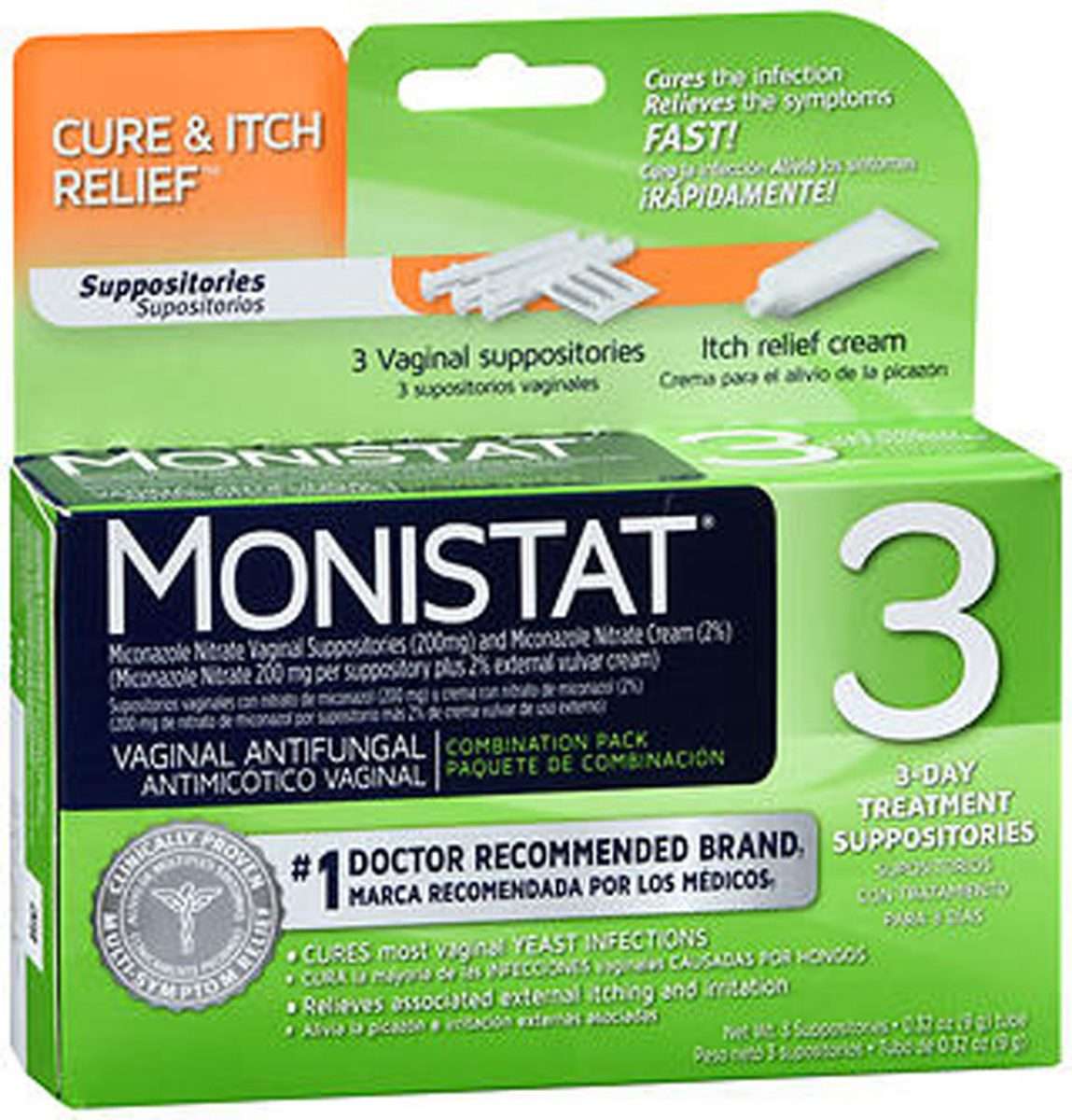 Monistat 3 Vaginal Antifungal Combination Pack Cure &  Itch Relief
